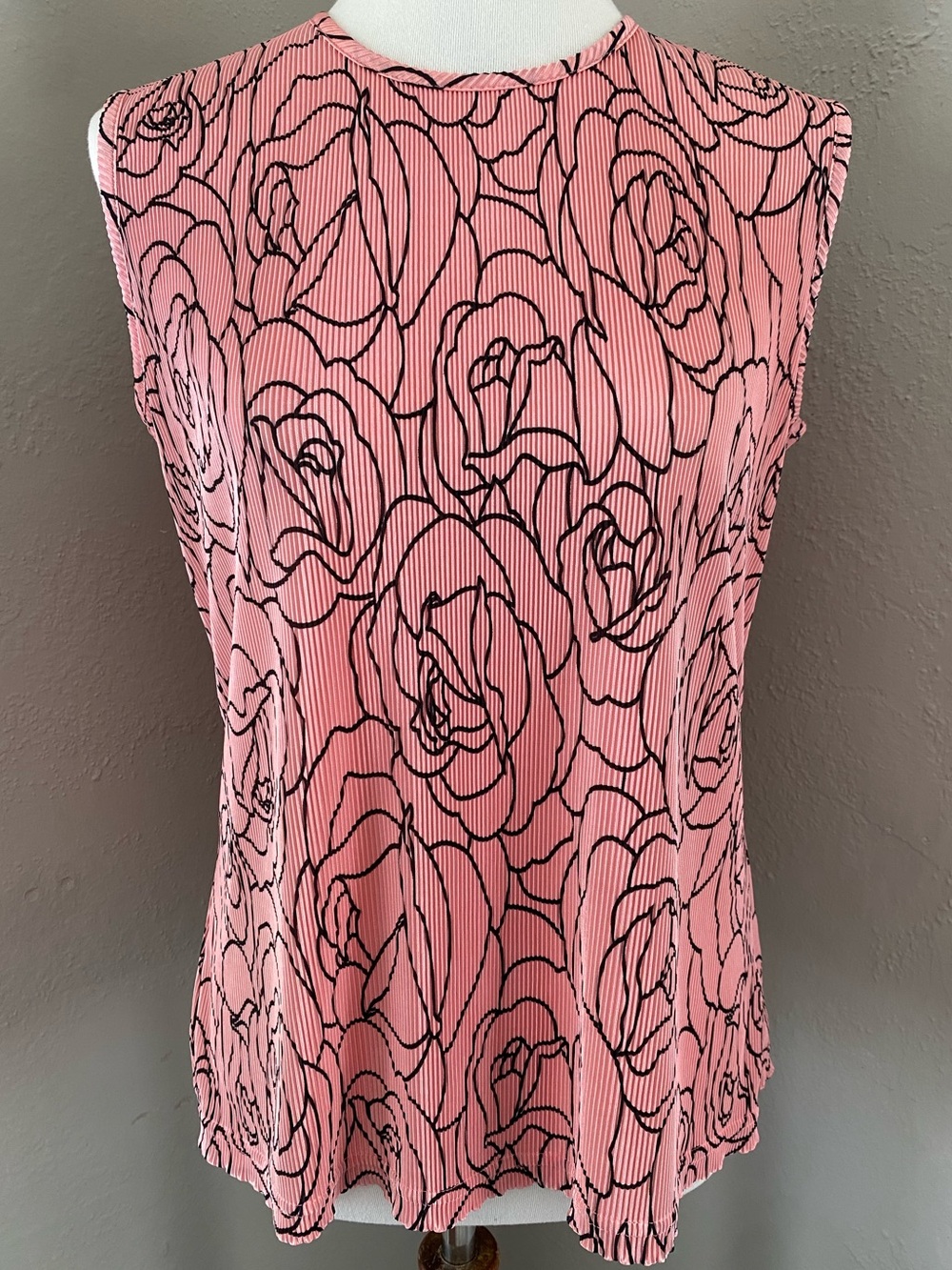 Romantic Pink Pleat Black Rose Floral Top Coquette Boho Chic Modern Botanical